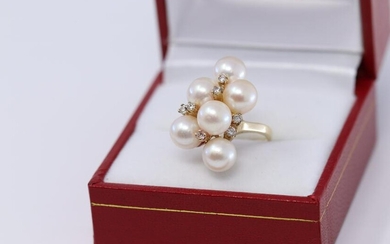 14KT Yellow Gold Diamond|Pearl Ladies Ring