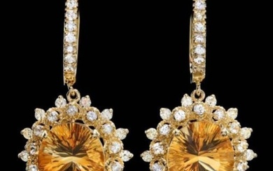 14k Gold 10.25ct Citrine 1.14ct Diamond Earrings