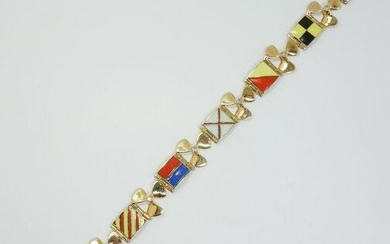 14k Gold Enamel Diamond Yacht Club Flag Bracelet