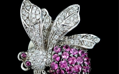 14k WG Pink Sapphire & Diamond Bee Pin