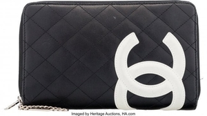 16040: Chanel Black & White Quilted Lambskin Leather Wa