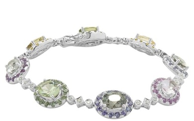 18 Karat White Gold Multi Colored Sapphire and Diamond Oval Link Bracelet