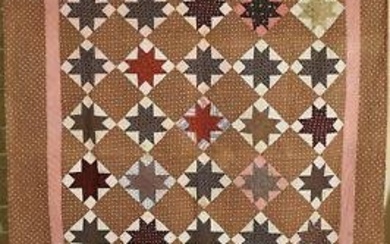 1870's Ohio Stars Quilt, Early Brown Fabrics