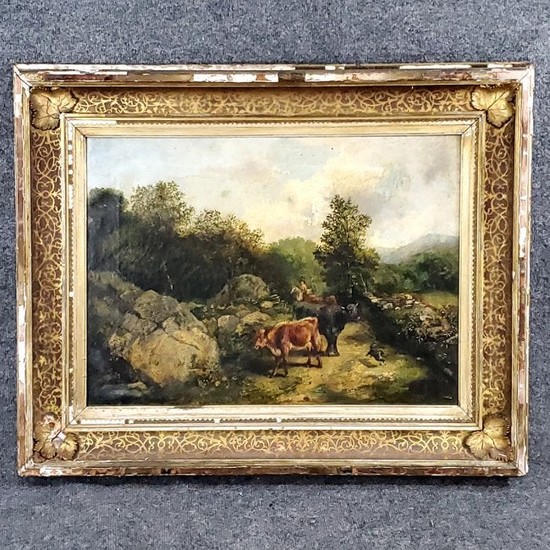 1881 Antique Signed Illegible Painting Oil on Canvas