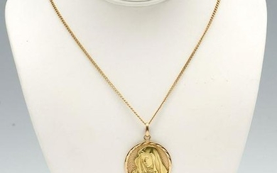 18K HIGH RELIEF VIRGIN MARY PENDANT & CHAIN