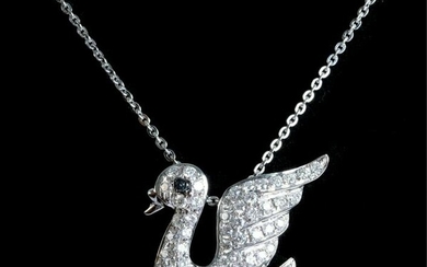 18K WG Diamond Encrusted Swan Pendant Necklace