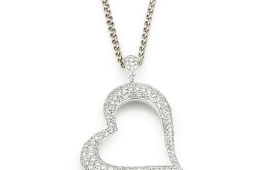 18K White Gold 3.50ct Pave Diamond Heart Necklace