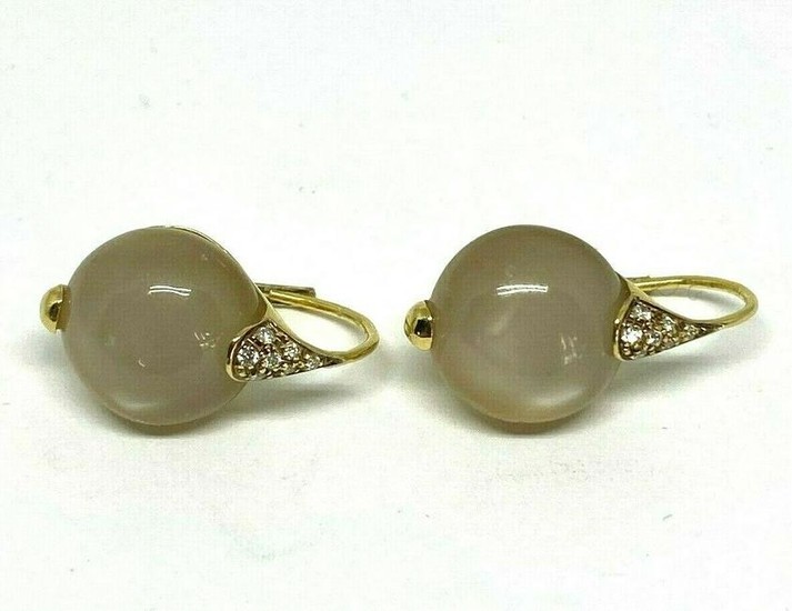 18K Yellow Gold Moon Stone Diamond Drop Earrings