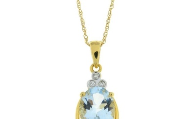 18ct gold aquamarine & diamond pendant, with chain