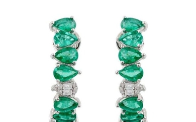 18k White Gold 7.92 TCW Emerald SI/HI Diamond Earrings