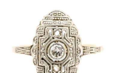 Art Deco 18K Yellow Gold and Platinum Diamond Ring