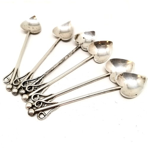 1906 Arts & Crafts silver set of 6 teaspoons with heart shap...