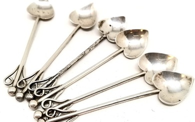 1906 Arts & Crafts silver set of 6 teaspoons with heart shap...
