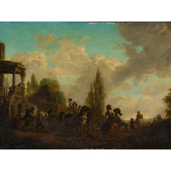DUTCH SCHOOL (17TH CENTURY) DEPARTING FOR THE HUNT
