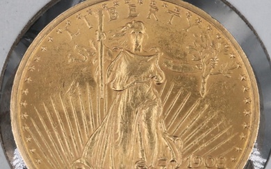 1908 "No Motto" Saint-Gaudens $20 Gold Coin