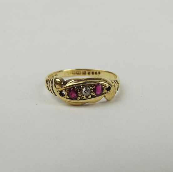 1912 18ct Yellow Gold Ruby & Diamond Ring UK Size N US