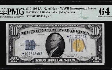 1934A $10 North Africa WWII Silver Certificate STAR Note PMG Ch. Uncirculated 64EPQ