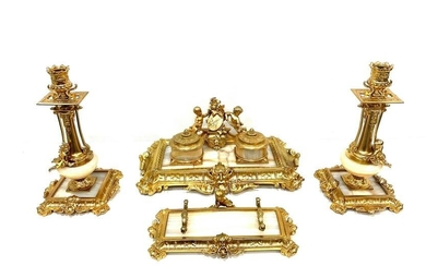 19th Century French Onix & Bronze Desk Set