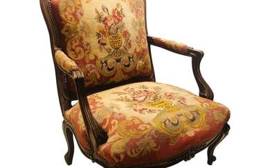 19th Century Louis XV Style Armchair Bergere Petite and Gros Point Upholstery