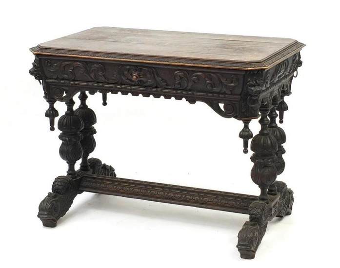 19th century Flemish oak centre table carved with lion