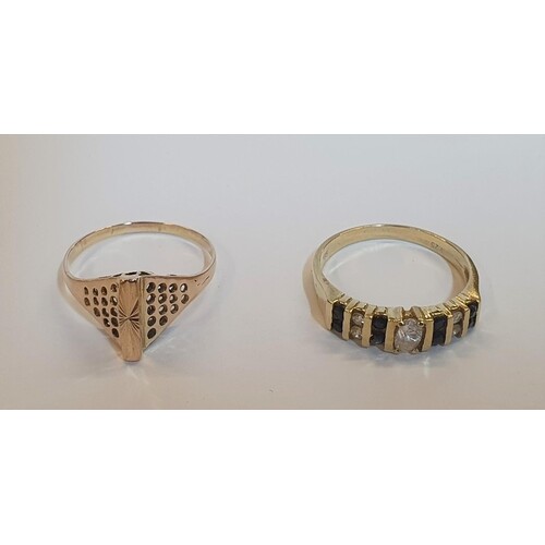 2 14ct yellow gold rings to include a Rose gold, unusual sha...