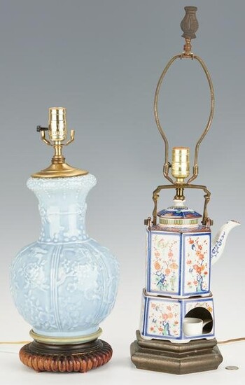 2 Asian Porcelain Lamps, Clair de Lune and Tea Kettle
