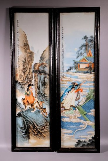 2 Chinese Enameled Porcelain Long Plaques