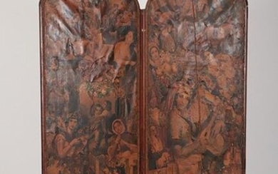 2 PANEL DECOUPAGE SCREEN, GOTHIC STYLE FRAME 1880