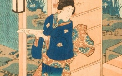 2 Toyokuni III orig color woodcuts