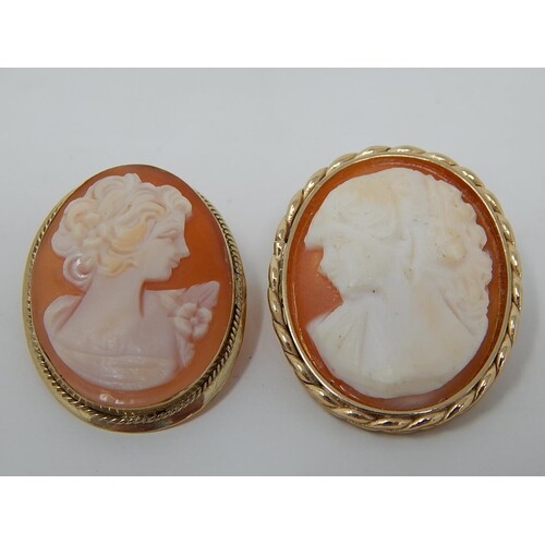 2 x 9ct gold vintage cameo brooches: 6083