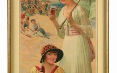 1918 COCA-COLA GIRLS ON BEACH ADVERTISING CALENDAR.