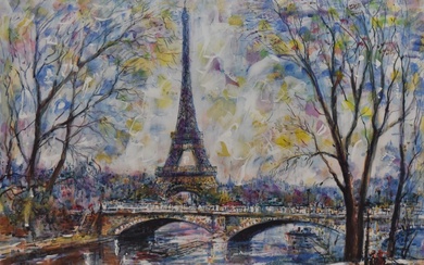 20th Century French School, mixed media, 'Paris', signed and dated '90 to the lower right, framed