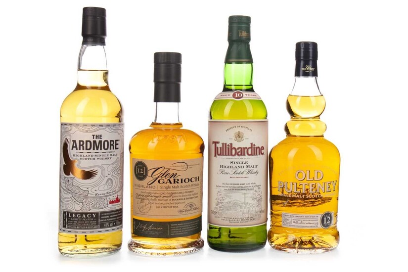 ARDMORE LEGACY, OLD PULTENEY 12 YEARS OLD, GLEN GARIOCH 12 YEARS OLD AND TULLIBARDINE 10 YEARS OLD