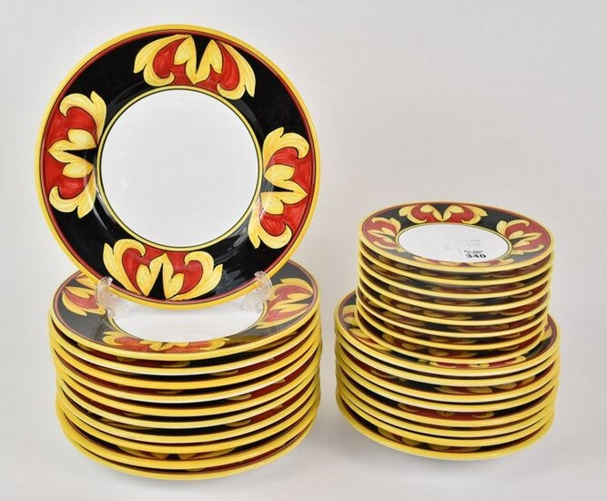 27 Italian Ceramic Plates, Yellow, Black and Red
