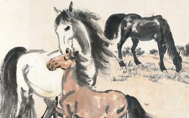 THREE HORSES IN THE MEADOW, Xu Beihong