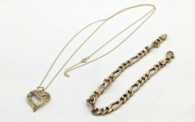 2pc Gold Jewelry. 10k Bracelet, 14k necklace. 6.2 dwt