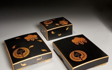 (3) Japanese gilt and black lacquer boxes