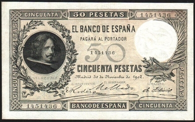 30 de noviembre de 1902. 50 pesetas. EBC-. Muy buen ejemplar. Muy escaso