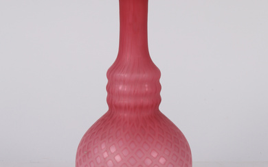 3418640. A MID TO LATE 19TH CENTURY PINK SATIN VASE OF GOURD FORM POSSIBLY STEVENS & WILLIAMS.