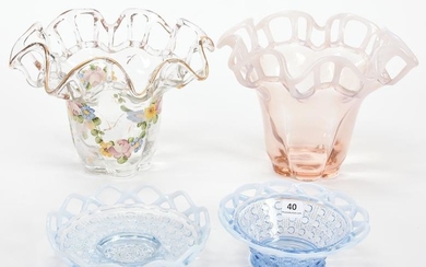 (4) Art Glass Items, Lace Edge