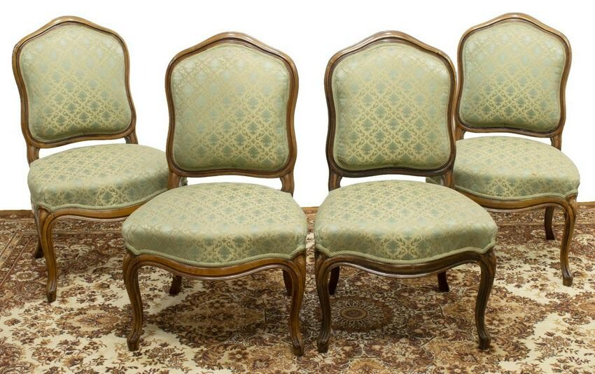(4) LOUIS XV STYLE UPHOLSTERED WALNUT SIDE CHAIRS