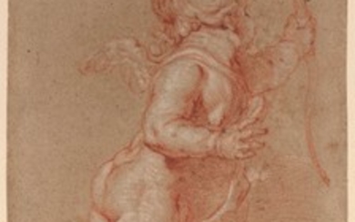 Abraham Bloemaert Gorinchem, 1564 - Utrecht, 1651 Feuille d'étude recto verso : Putto de dos brandissant un arc ; Corbeille fleurie et drapé