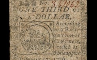 An American Continental Congress 2/17/1776 One-Third of a Dollar Note