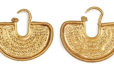 A pair of ancient gold fan-shaped earrings,...