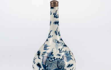 Blue and White Bottle with Metal Stopper