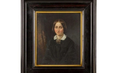 c1830 Portrait Oil Painting Lady Wearing St Bernard Dog