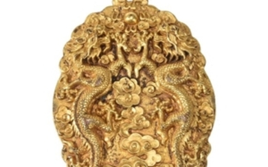 A Chinese gilt-bronze ‘Dragon’ plaque