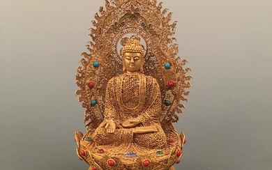 Chinese Gilt Amitabha Figure Inlaid Gemstones