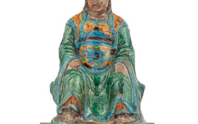 Chinese Glazed Pottery Figure of a Seated Official