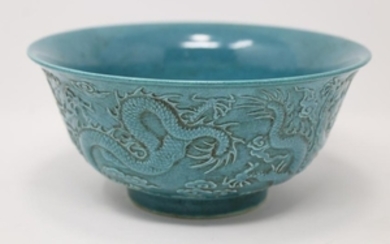 Chinese, Glazed Porcelain Dragon Bowl. Signed